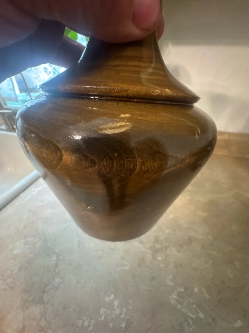 turned wood vase handcrafted by artist Walt Whitney From Lake Oahe Driftwood MCM